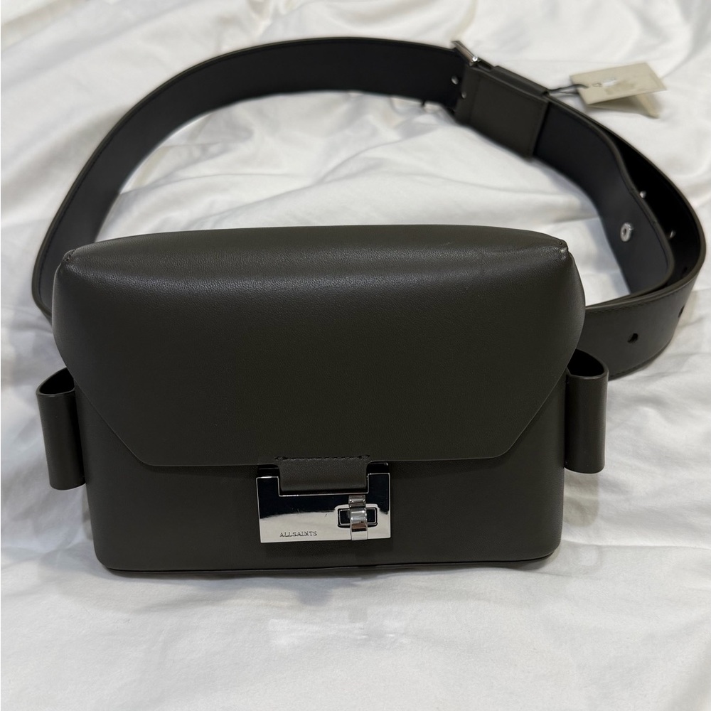 All Saints Frankie 3 in 1 Crossbody Belt Bag Silver Buckle Green NWT - Picture 3 of 17